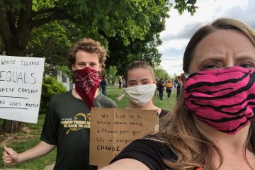 Amy and her children at the Peaceful Protest on the Common on June 7, 2020